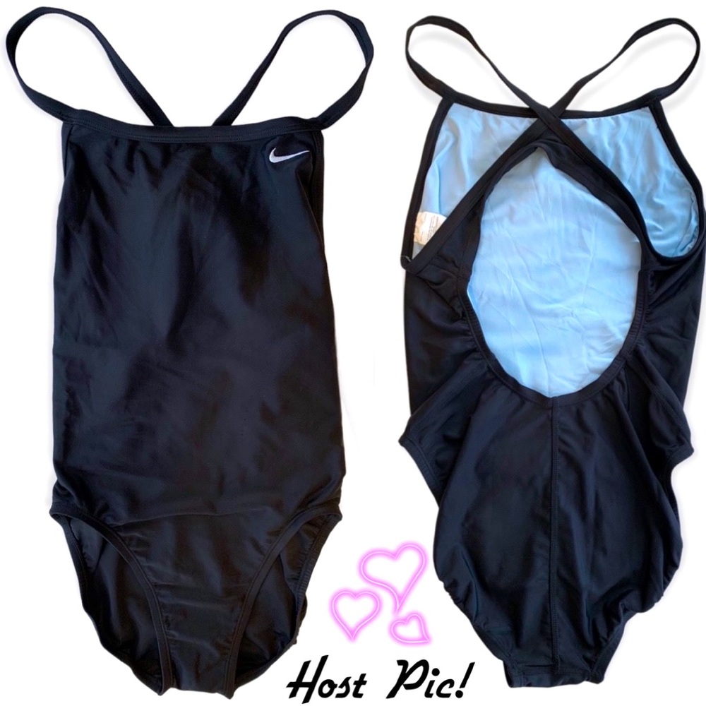 NIKE | NWT Nylon Core Solids Lingerie Tank Fast Back Swimsuit Black/Sky Blu 34/8